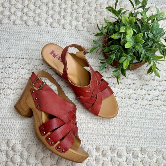 KORKS KORK-EASE Wynn Criss Cross Leather Clog Sandals Coral Size 10 - Picture 14 of 15